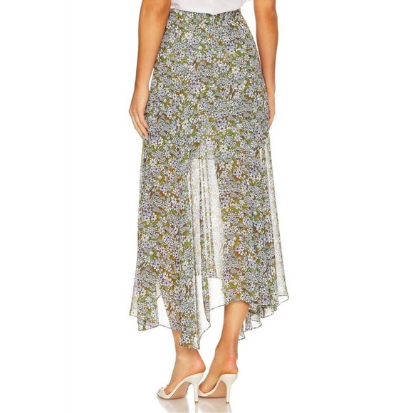 Veronica Beard Shilpa Floral Asymmetric Silk Skirt in Forest Army Multi - Picture 3 of 10
